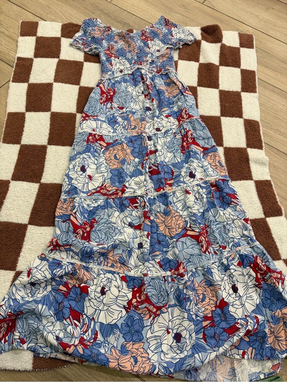 Jessica Simpson Blue White Red Floral Maxi Dress